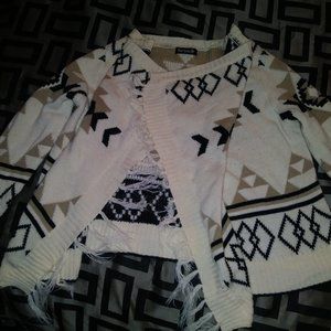 So'Each Aztec Open-Front Cardigan With Fringe